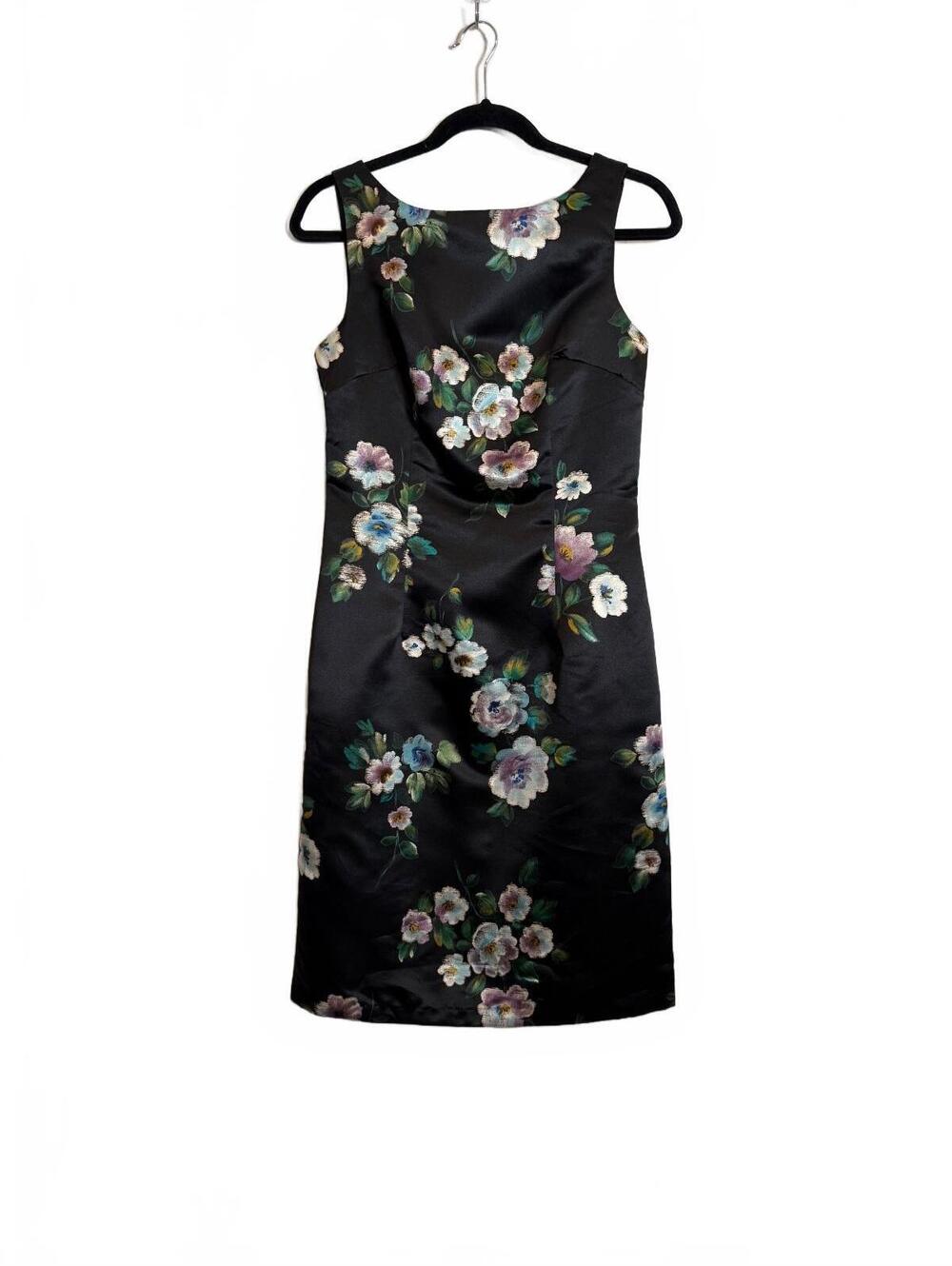Vintage XOXO Black Floral Sheath Dress Sleeveless
